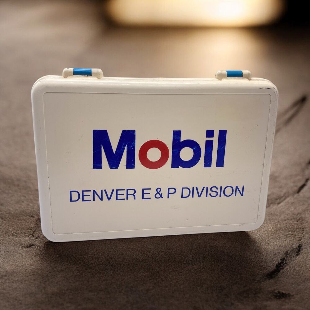 Mobil First Aid Kit Case & Contents Denver Collectible Vintage Advertising 80s